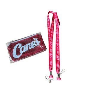 Canes Chicken Promo Lot Lanyards Sequin Zip Pouch Red Advertising NEW